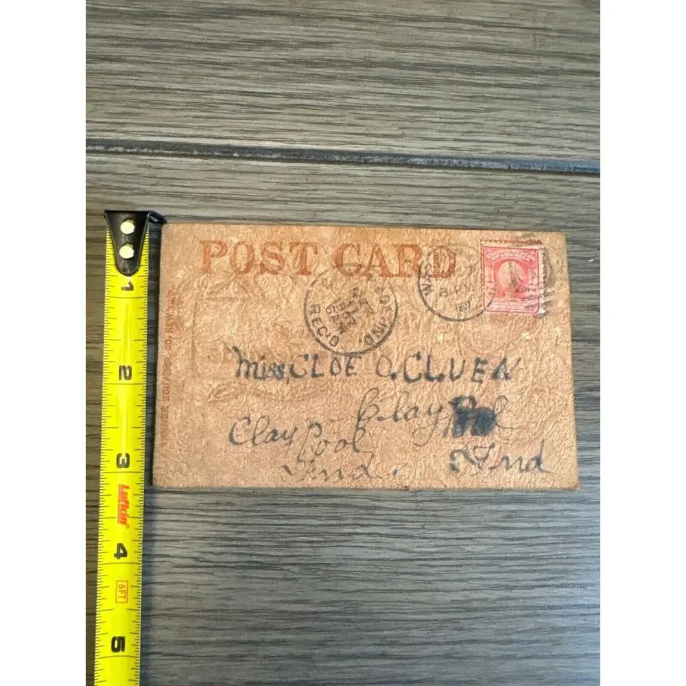 Antique Ephemera 1907 Leather Postcard Valentine 4 Leaf Clovers Celtic Posted